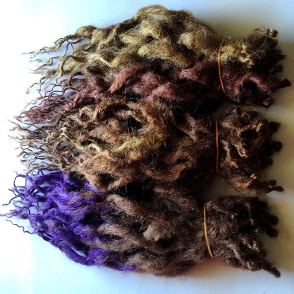 45 SE Single Ended Dreads Dreadlocks Hair Extensions Wavy Curly Auburn Purple